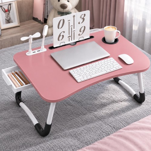 PHANCIR Folding Lap Desk with USB Fan and Reading Light, 23.6 Inch Portable Wood Laptop Desk Table with Slots/Cup Holder/Drawer, Anti-Slip for Reading Writing Eating Watching, Pink PHANCIR Folding Lap Desk with USB Fan and Reading Light, 23.6 Inch Portable Wood Laptop Desk Table with Slots/Cup Holder/Drawer, Anti-Slip for Reading Writing Eating Watching, Pink