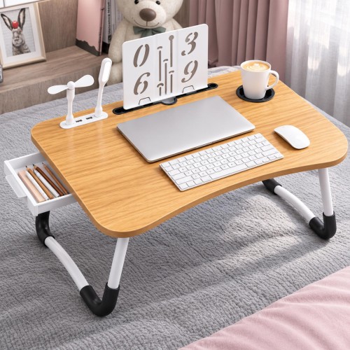 PHANCIR Folding Lap Desk with USB Fan and Reading Light, 23.6 Inch Portable Wood Laptop Desk Table with Slots/Cup Holder/Drawer, Anti-Slip for Reading Writing Eating Watching, Walnut PHANCIR Folding Lap Desk with USB Fan and Reading Light, 23.6 Inch Portable Wood Laptop Desk Table with Slots/Cup Holder/Drawer, Anti-Slip for Reading Writing Eating Watching, Walnut