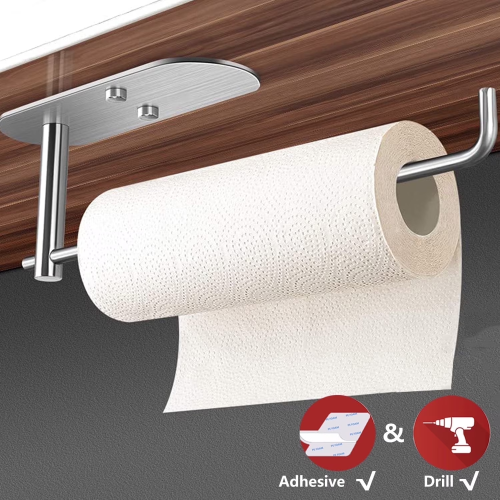 PHANCIR Kitchen Paper Towel Holder Wall Mount Under Cabinet Self Adhesive/Drilling Kitchen Paper Holder Matte Brushed Nickel