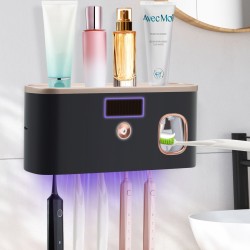 PHANCIR Toothbrush Holders for Bathrooms, UV Toothbrush Sanitizer Wall Mounted with Toothpaste Dispenser, Large Capacity Tray, Tooth Brushing Holder & Bathroom Accessories