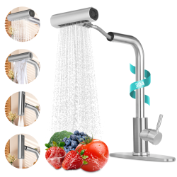 PHANCIR Brushed Nickel Single Hole Kitchen Faucet with Pull Down Sprayer, Single Handle High Flow Faucet, 3-Mode Sprayer, Stainless Steel Sink Faucet for Farmhouse, RV, Laundry
