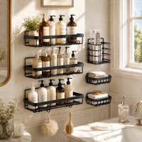 PHANCIR Shower Caddy Shower Organizer, Self-Adhesive Bathroom Shower Caddy Basket With Soap Holder, No Drilling Wall Mounted Rustproof Stainless Steel Corner Shower Rack Black PHANCIR Shower Caddy Shower Organizer, Self-Adhesive Bathroom Shower Caddy Basket With Soap Holder, No Drilling Wall Mounted Rustproof Stainless Steel Corner Shower Rack Black