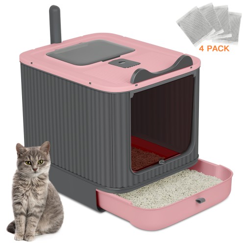PHANCIR Enclosed Cat Litter Box with Lid, Easy to Clean with Includes Scoop & 4 Charcoal Deodorizer Bags