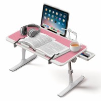 PHANCIR Height & Angle Adjustable Lap Desk, Folding Laptop Desk with USB Fan LED Light & Book Stand, Laptop Bed Tray with Cooling Fan for Home Office, Gray