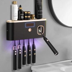 PHANCIR Toothbrush Holders for Bathrooms, UV Toothbrush Sanitizer Wall Mounted with Toothpaste Dispenser, Large Capacity Tray, Tooth Brushing Holder & Bathroom Accessories