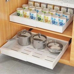 PHANCIR Pull-out Cabinet Organizer, Expandable Heavy Duty Slide Drawers Fixed with Adhesive Nano Film for Pots, Roll Shelf Storage for Kitchen Base Cabinet Organization, Pantry, Bathroom