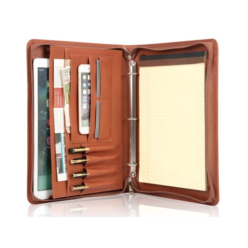 PHANCIR Rings Binder, Zipper PU Leather Padfolio, Business Organizers with A4 Legal Pads, Gift for Him, Brown