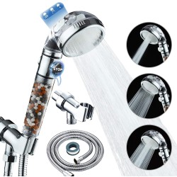 PHANCIR Hand Held Shower Head, 3 Settings Spray High-Pressure Shower Heads with Filter Beads, Clear