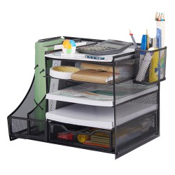 PHANCIR 5 Tier Desk Organizer, Mesh Desk File Organizer with Handle, Paper Sorter Organizer with Pen Holder for Letter/A4 Office File