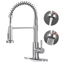 PHANCIR Kitchen Faucet with Pull Down Sprayer, Brushed Nickel Commercial Spring Kitchen Sink Faucet Single Handle Pull Out Sink Faucets with Deck Plate Suit to 1 or 3 Holes