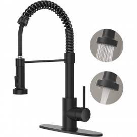PHANCIR Kitchen Faucet with Pull Down Sprayer, Brushed Nickel Commercial Spring Kitchen Sink Faucet Single Handle Pull Out Sink Faucets with Deck Plate Suit to 1 or 3 Holes Black