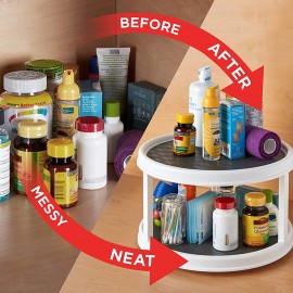 PHANCIR 2 Tier Non-Skid Lazy Susan Turntable Rotating Spice Rack Organizer for Cabinets, Pantry