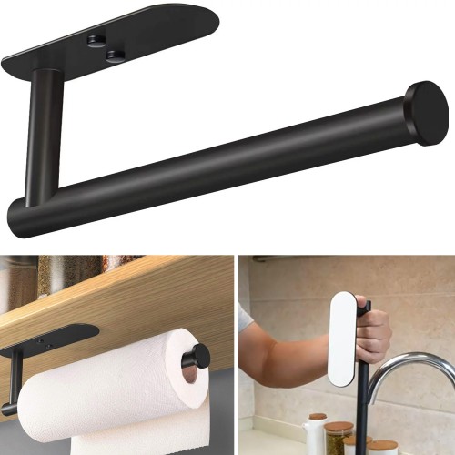 PHANCIR Paper Towel Holders Wall Mount, Kitchen Paper Holder Under Cabinet (Black)