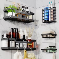 PHANCIR Shower Caddy Shower Organizer, Self-Adhesive Bathroom Shower Caddy Basket With Soap Holder, No Drilling Wall Mounted Rustproof Stainless Steel Corner Shower Rack Black
