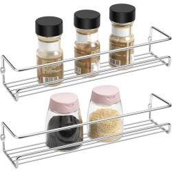 PHANCIR 2 Tier Spice Rack Organizer for Cabinet Wall Mount Spice Shelf for Kitchen Counter Silver
