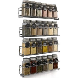 PHANCIR 4 Tier Spice Rack Organizer for Cabinet Wall Mount, Spice Shelf for Kitchen Counter Silver