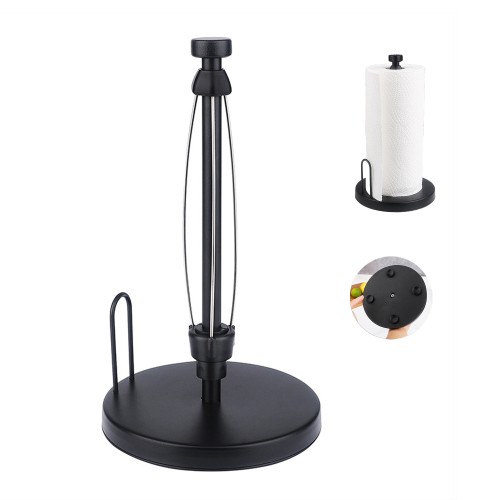 PHANCIR Metal Paper Towel Holder, Non-Slip Base Countertop Stand, One-Handed Operation, Black