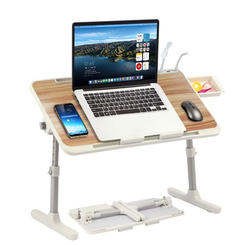 PHANCIR Height & Angle Adjustable Lap Desk, Laptop Stand Bed Tray with USB Fan & LED Light, Foldable Laptop Desk for Couch Sofa Floor, White