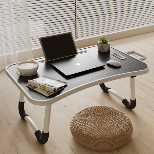 PHANCIR Portable Lap Desk with Ergonomic Handle, 23.6”Foldable Laptop Desk Table, Integrated Injection Molding with Slots/Cup Holder/Drawer, Anti-Slip for Reading Writing Eating Watching, Black