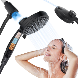 PHANCIR Magnetic Shower Head, High-Pressure Shower Heads with Filter Beads, Hard Water Softener Filter, Black