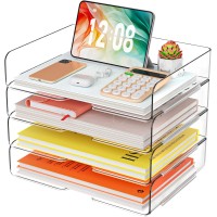 PHANCIR 4 Trays Paper Organizer Letter Tray - Acrylic Desk File Organizer, Stackable Clear Paper Holder Sorter Office Organizer for Letter/A4, Office File Ipad Books Notes